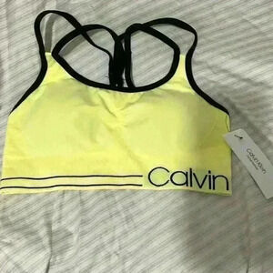 NWT Calvin Klein Yellow Sports Bra Criss Cross Straps Size S